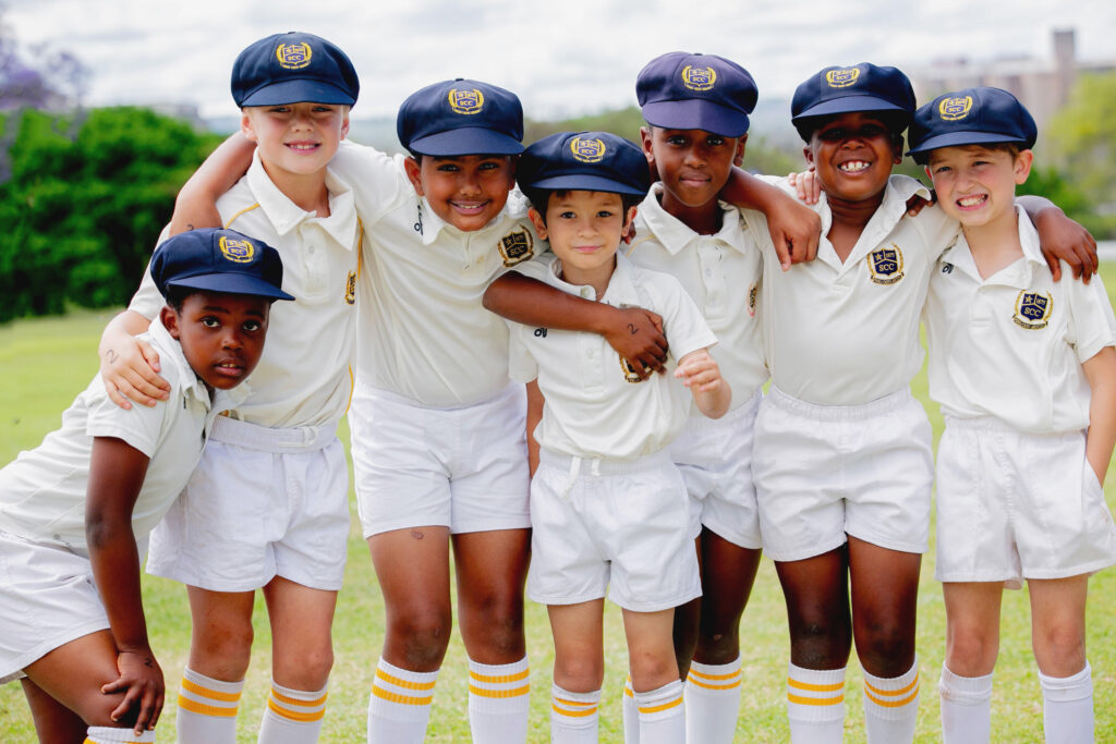 Junior Primary boys about to play mini cricket